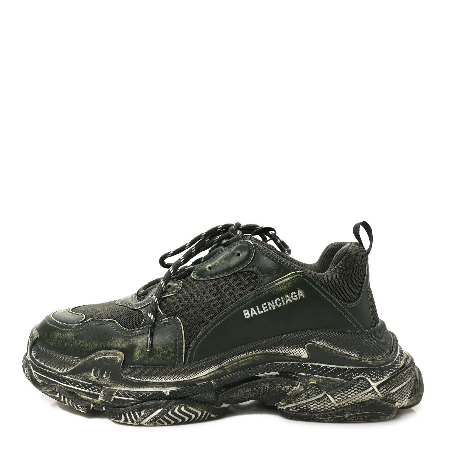 Balenciaga Fabric Mesh Faded Washed Mens Triple S Sneakers 44 Dark Green 1 of 7