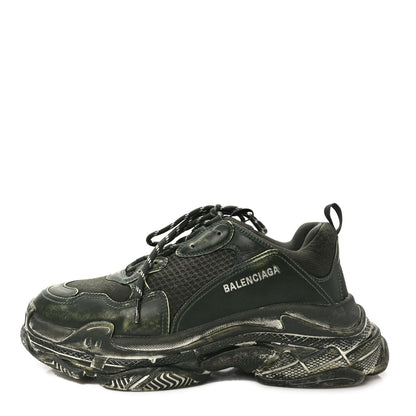 Balenciaga Fabric Mesh Faded Washed Mens Triple S Sneakers 44 Dark Green 1 of 7