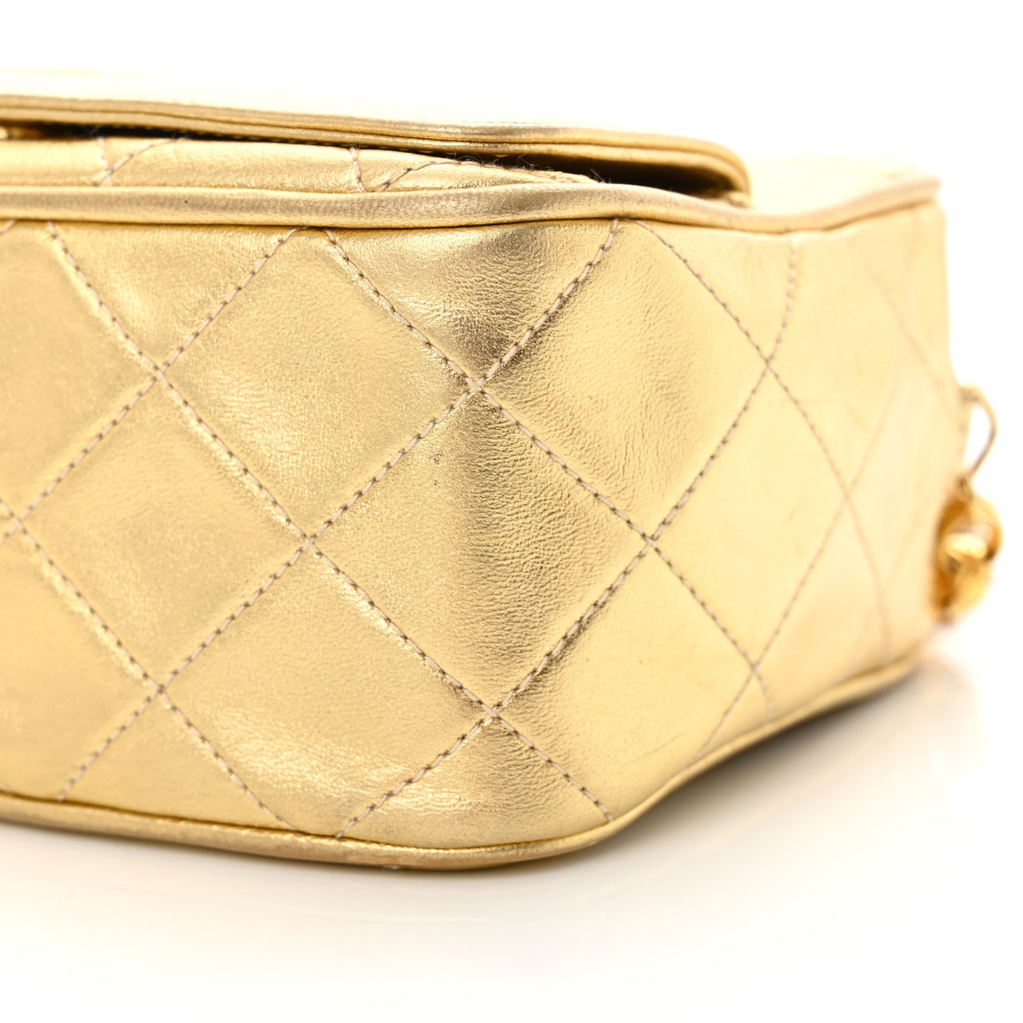 Metallic Lambskin Quilted Camera Case Gold
