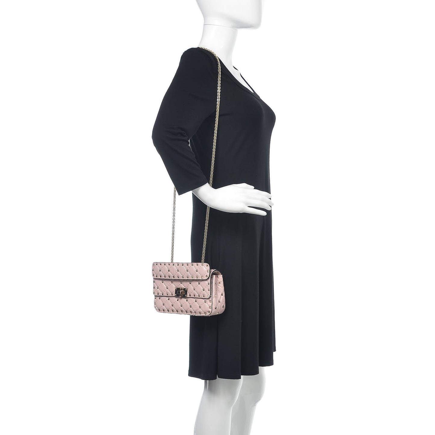 Craquele Nappa Small Rockstud Spike Shoulder Bag Water Rose