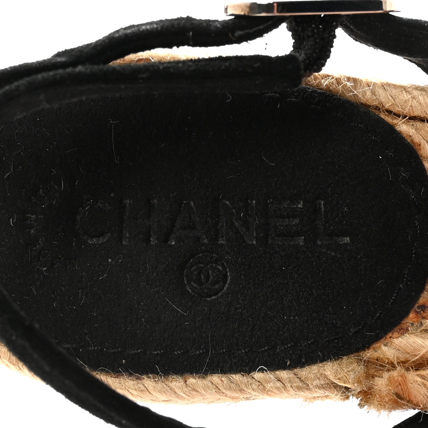 Chanel Velvet Patent Camellia Espadrilles Wedge Sandals 38 Black 8 of 8