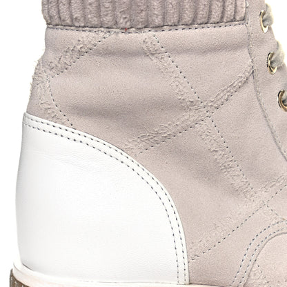 Chanel Suede Calfskin Velvet Quilted CC Combat Boots 36 Grey 7 of 8
