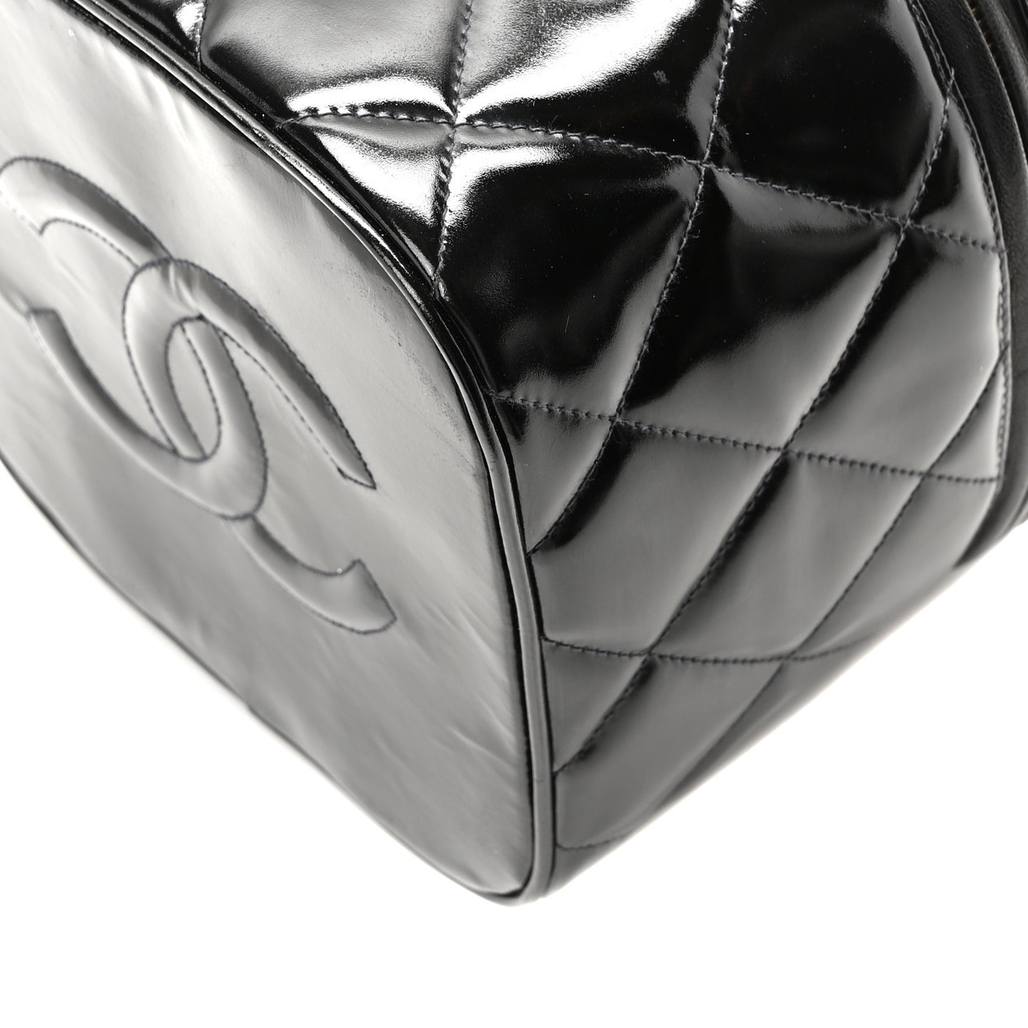 Patent Quilted Top Handle Vanity Case Black