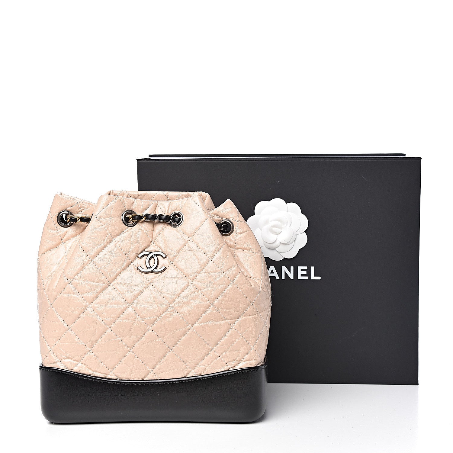 Chanel Aged Calfskin Quilted Small Gabrielle Backpack Beige Black 11 of 11