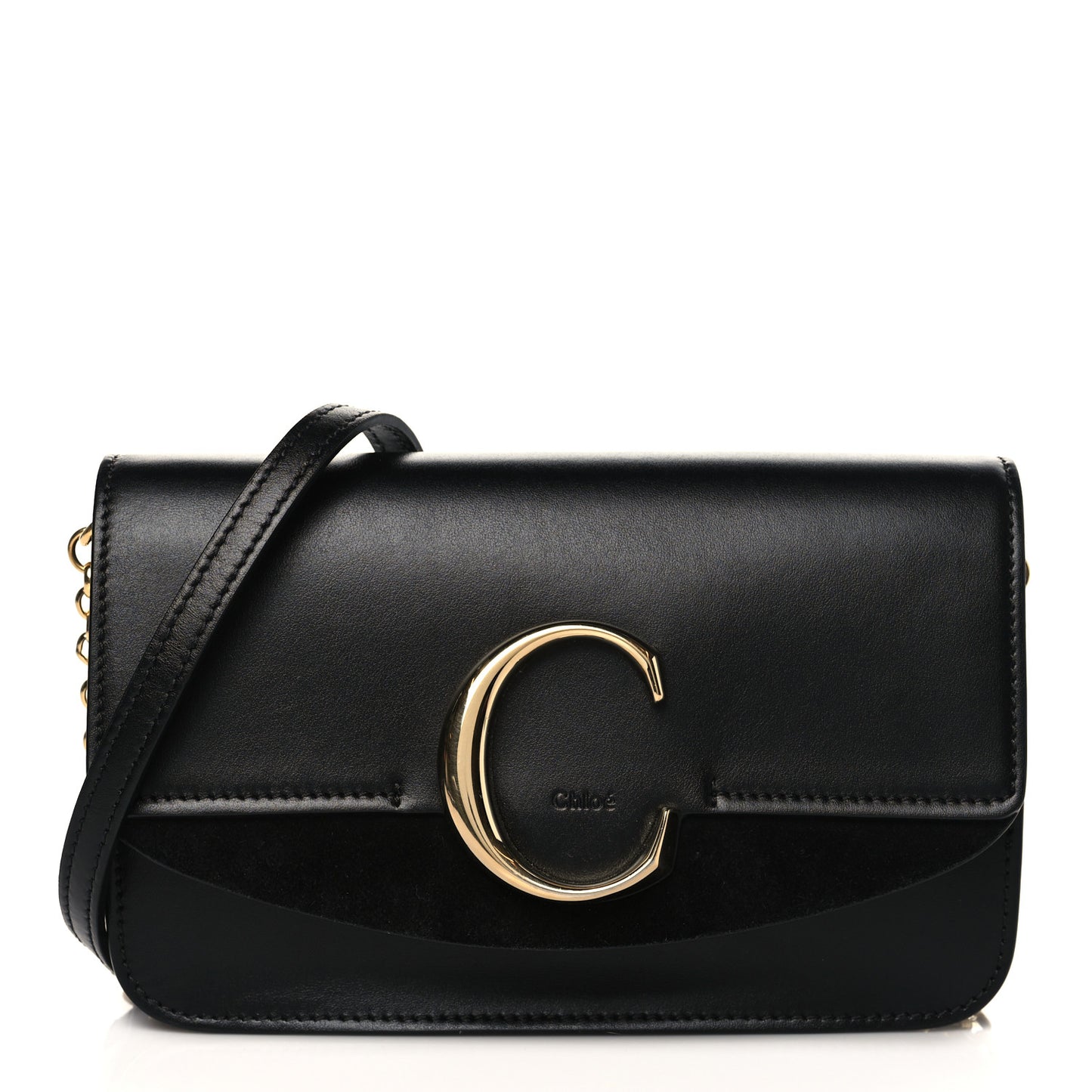 Calfskin Suede C Clutch With Chain Black