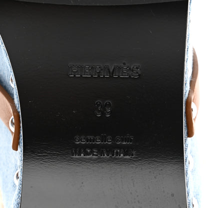 Hermes Denim Wool Carlotta Mules 39 Bleu Clair Naturel 7 of 7