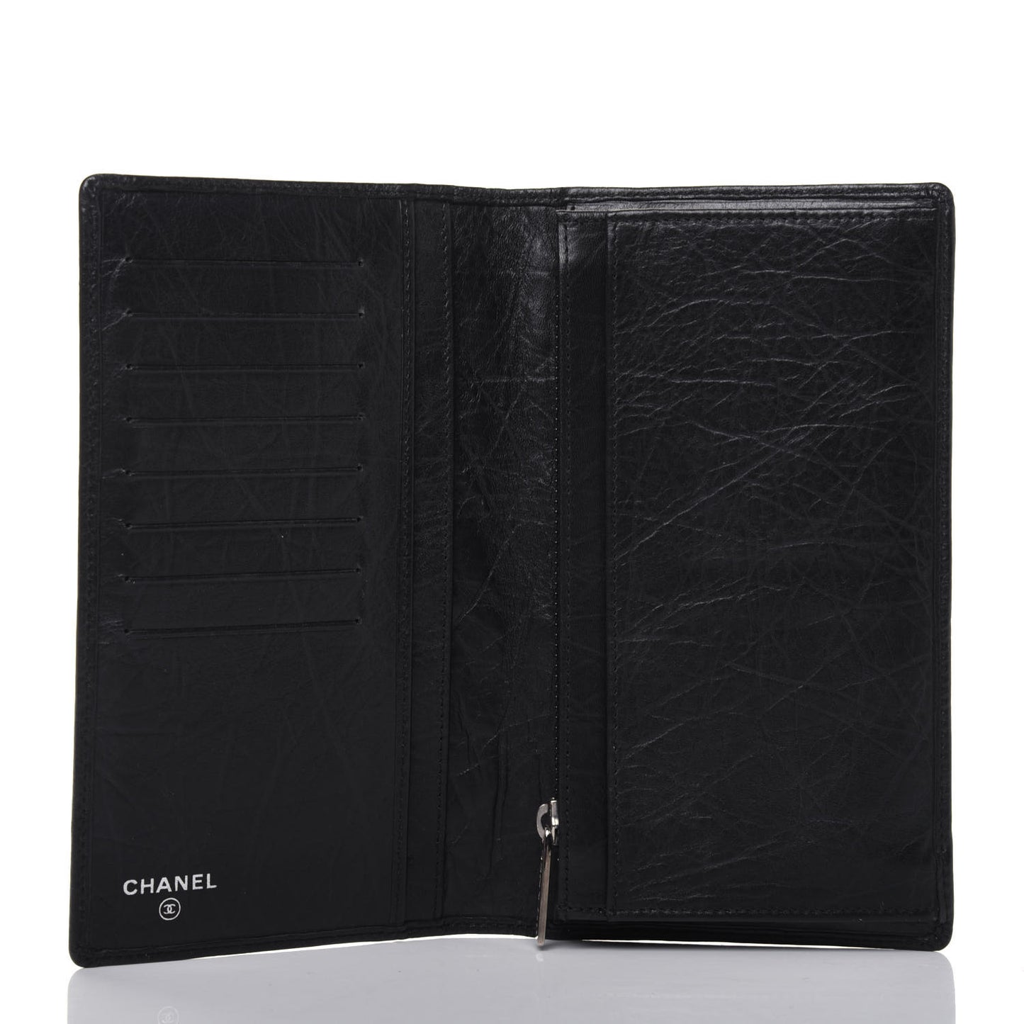 Aged Calfskin Quilted Cambon Yen Wallet Black