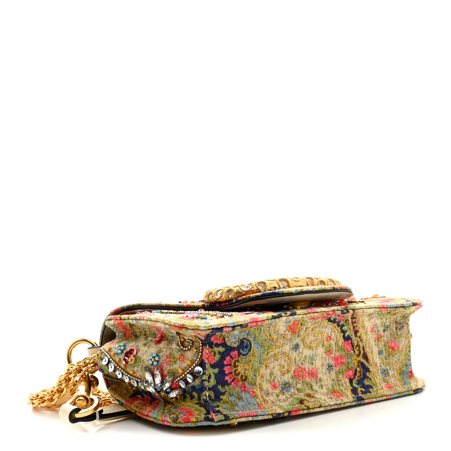 Valentino Garavani Fabric Beaded Crystal Embroidered Paisley Vlogo Small Loco Shoulder Bag Butter White Multicolor 4 of 9