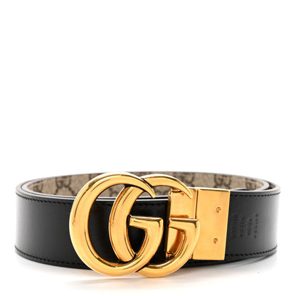 Gucci Calfskin GG Supreme Monogram Double G Reversible 40mm Belt 90 36 Beige New Acero 2 of 9