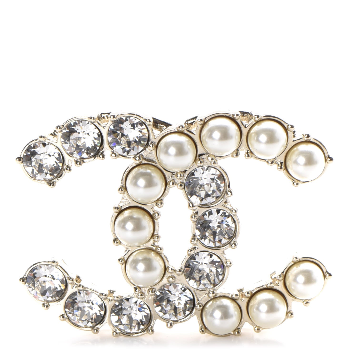 Chanel Crystal Pearl CC Dazzling Domino Brooch Gold 1 of 4