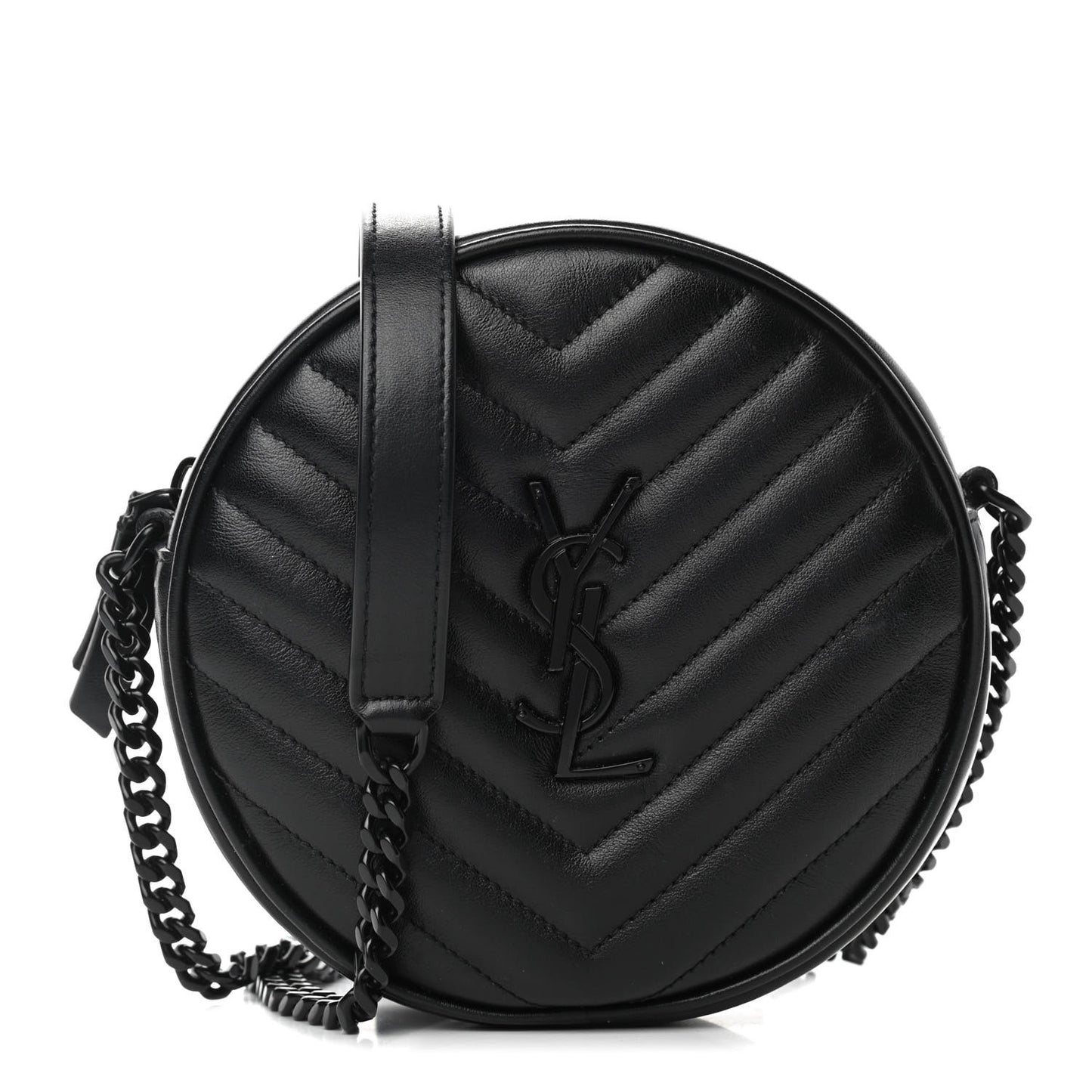Calfskin Matelasse Chevron Round Vinyle Camera Bag Black