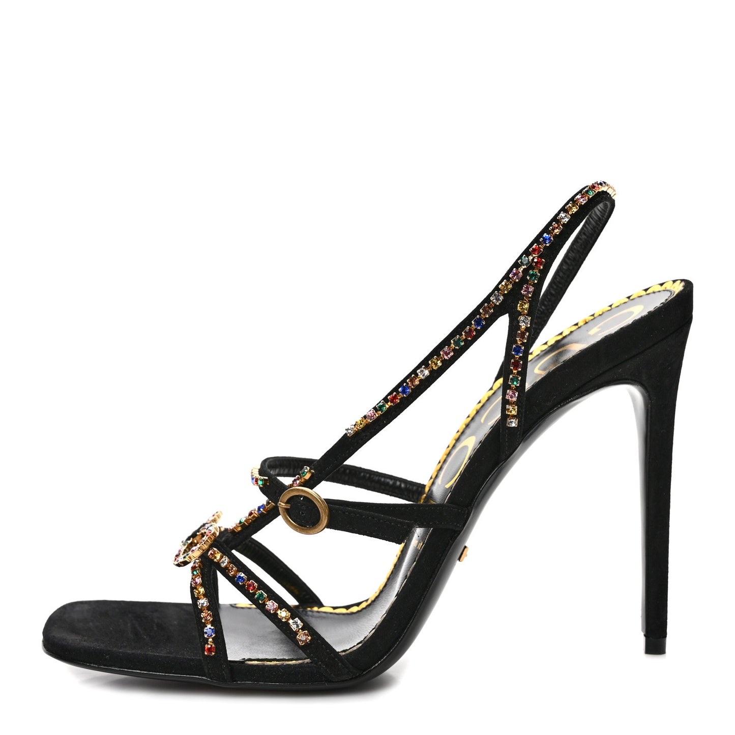 Kid Scamosciato Crystal Embellished Carmen High Heel Sandals 40 Black