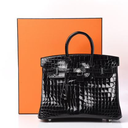 Hermes Shiny Niloticus Crocodile Birkin 25 Black 36 of 36