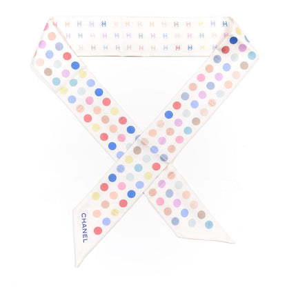 Chanel Silk Polka Dot CC Slim Bandeau Scarf Ivory Multicolor 1 of 4