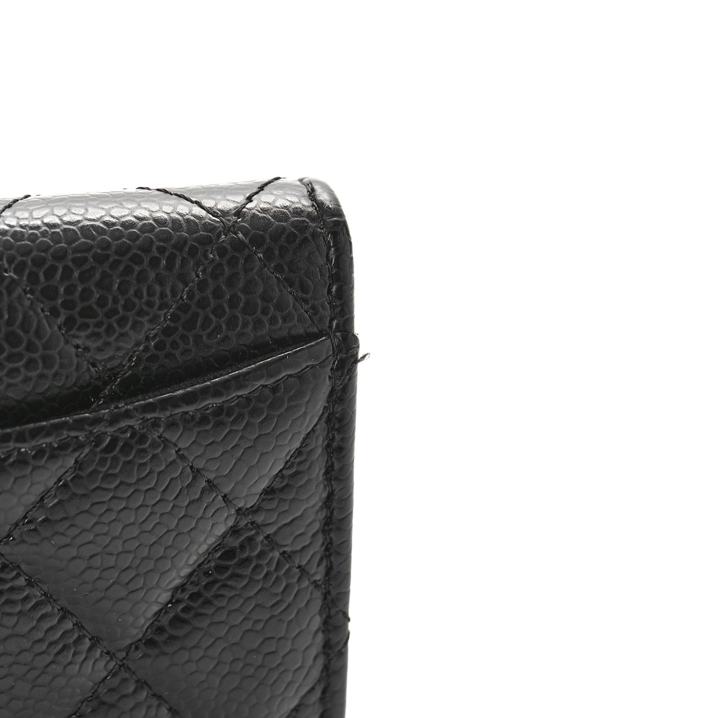 Caviar Quilted Flap Card Holder Wallet Black