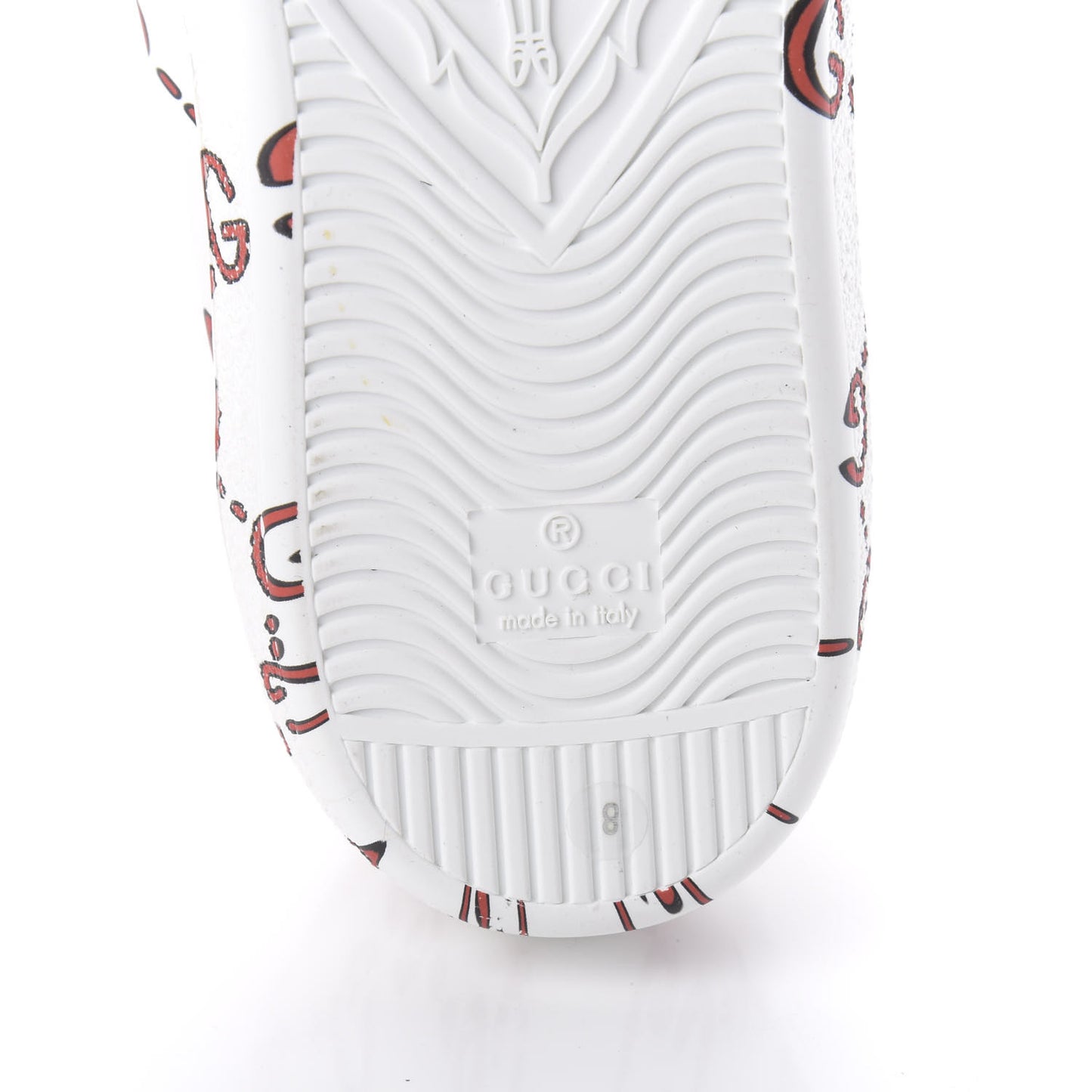 Calfskin GucciGhost Print Mens Ace Sneakers 8 White Hibiscus Red