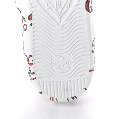 Gucci Calfskin GucciGhost Print Mens Ace Sneakers 8 White Hibiscus Red 6 of 9