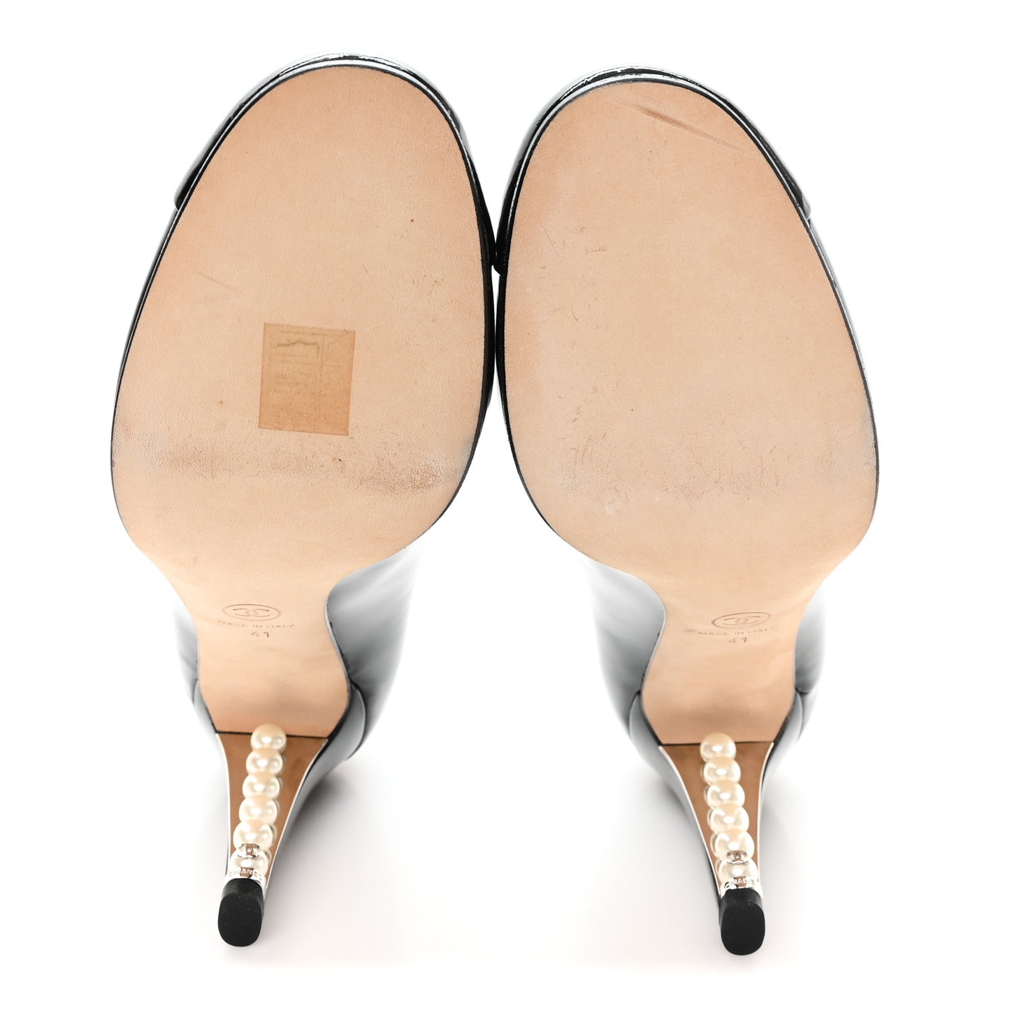 Patent Calfskin Cap Toe CC Pearl Pumps 41 Black