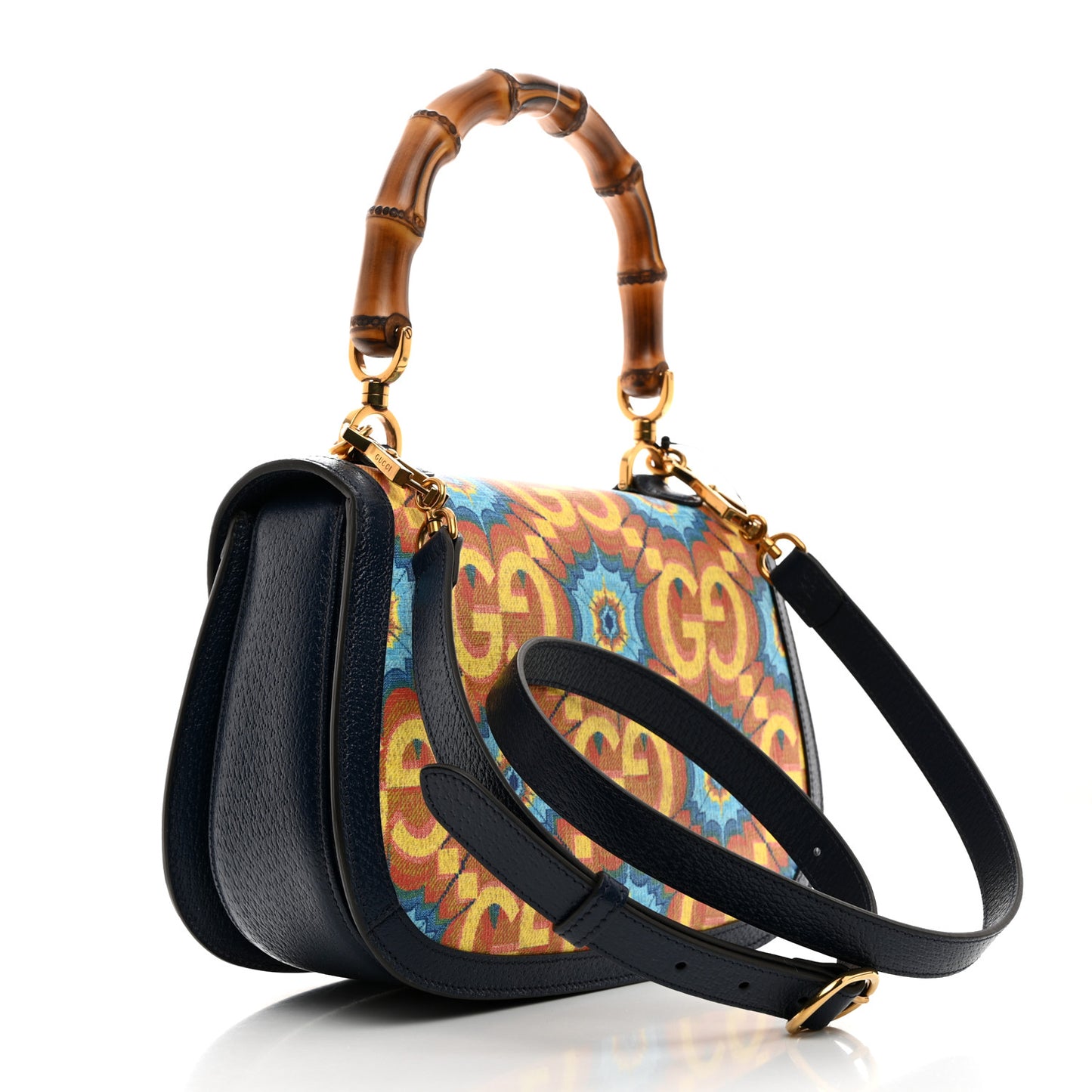 Calfskin Kaleidoscope Medium Bamboo 1947 Top Handle Bag Blue Orange Multicolor Blue Agata