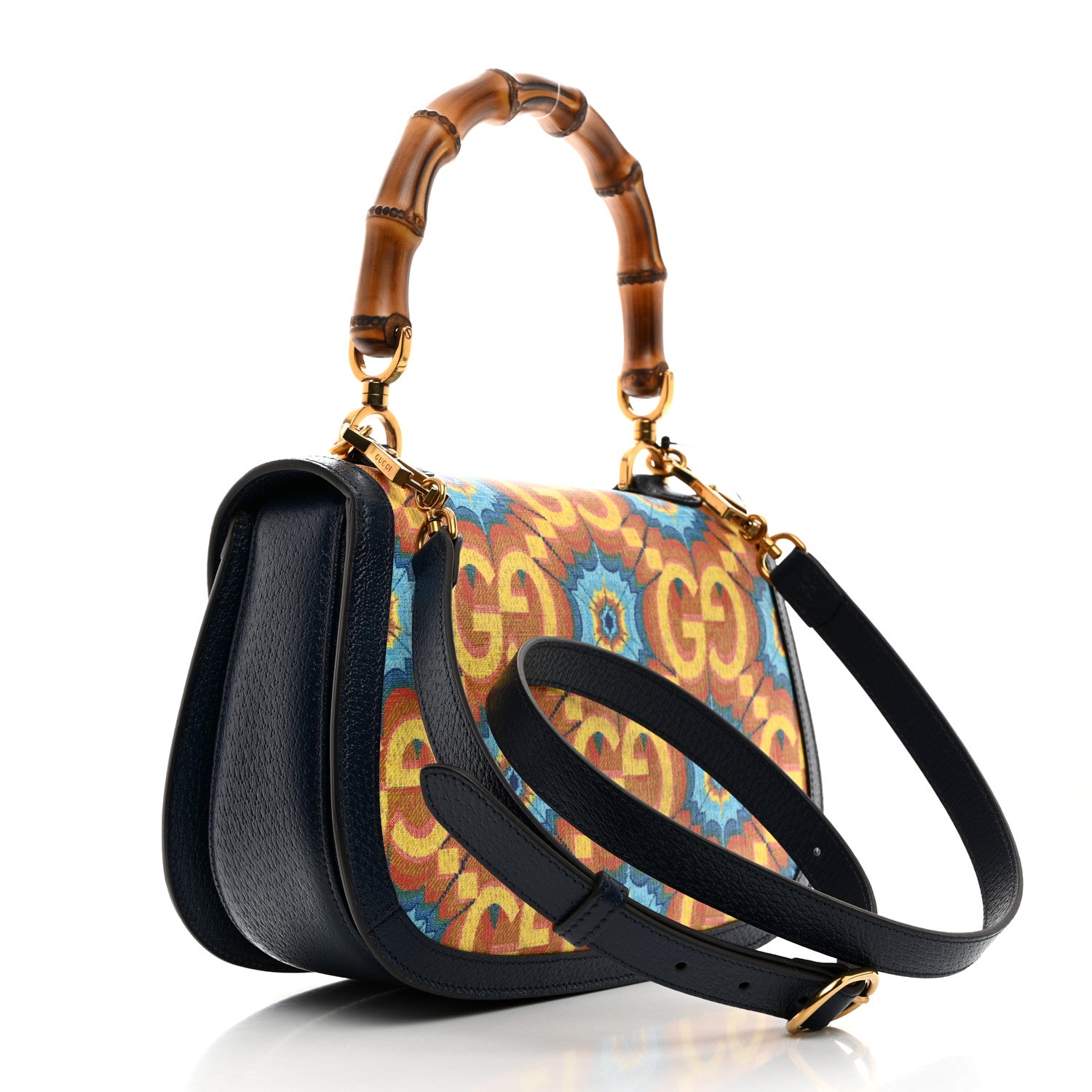 Gucci Calfskin Kaleidoscope Medium Bamboo 1947 Top Handle Bag Blue Orange Multicolor Blue Agata 4 of 10