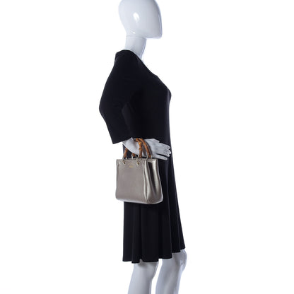 Gucci Metallic Calfskin Mini Bamboo Shopper Tote Golden Beige 3 of 10