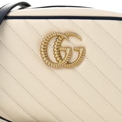 Gucci Vintage Effect Calfskin Matelasse Diagonal Small Torchon GG Marmont Chain Shoulder Bag Mystic White Blue Agata 8 of 10