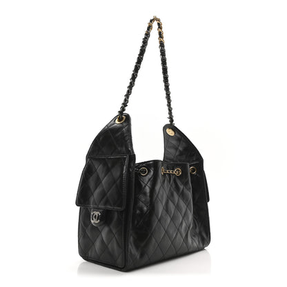 Chanel Shiny Crumpled Calfskin Quilted Small Chanel 25 Handbag Black 3 of 11