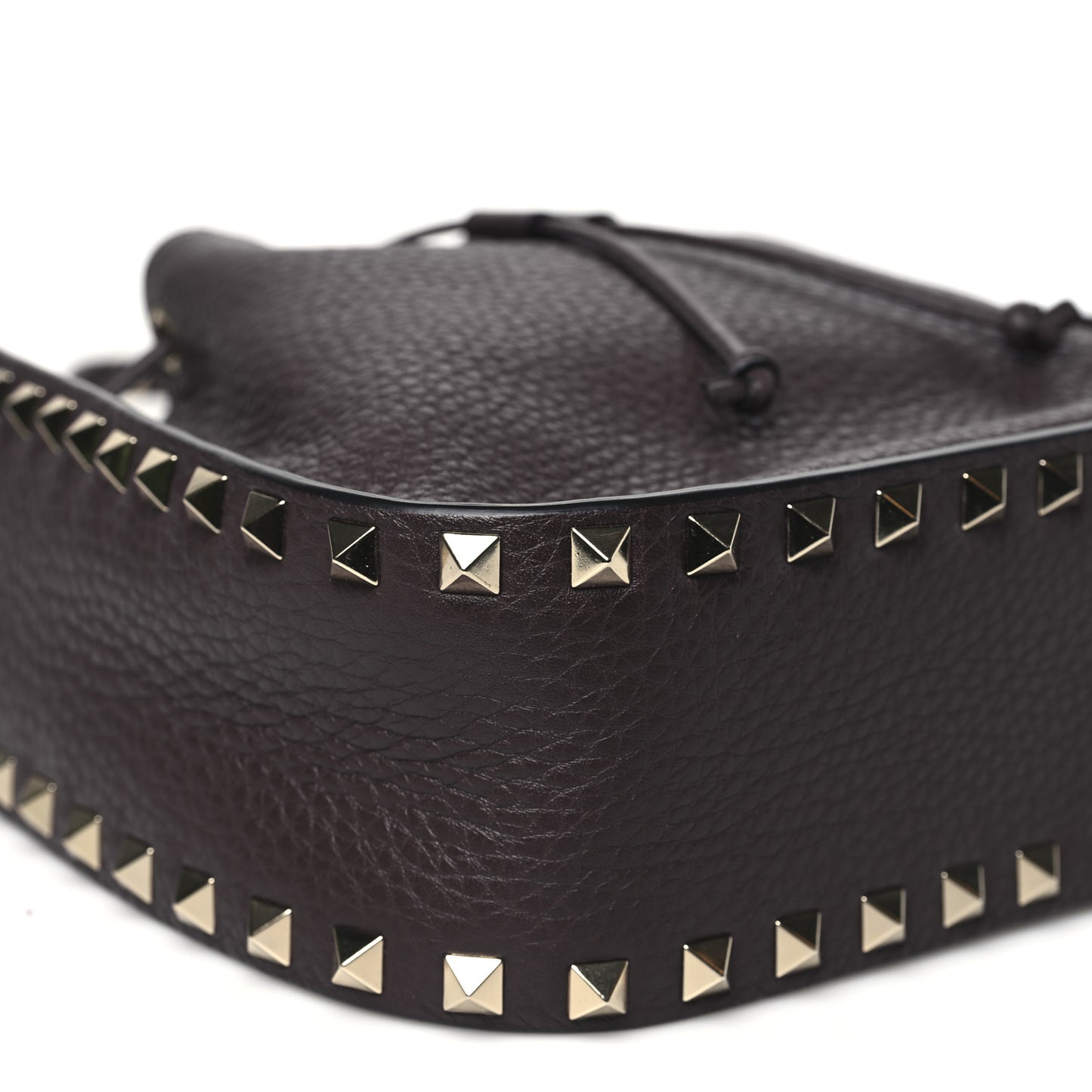 Grained Calfskin Rockstud Bucket Bag Vinaccia