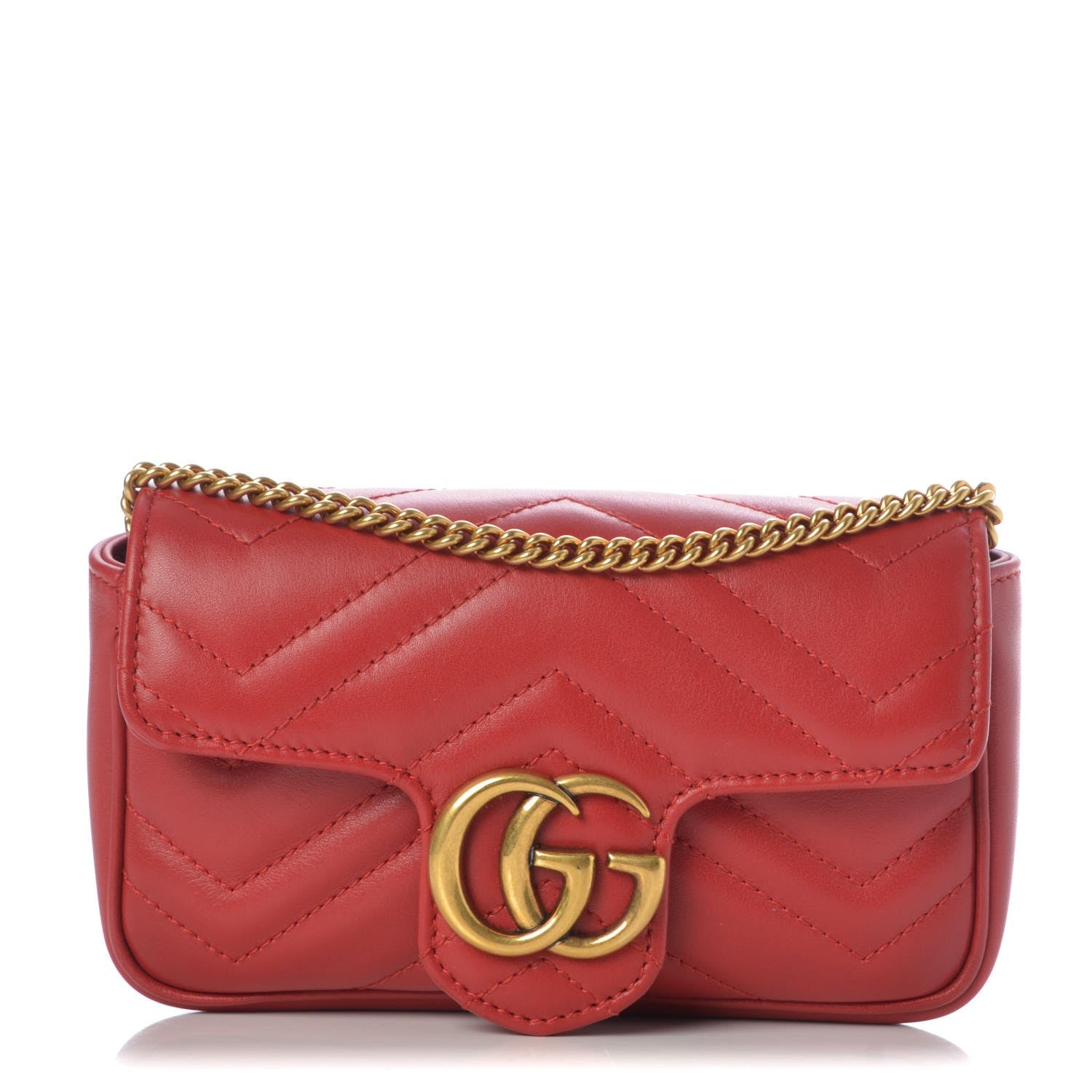 Gucci Calfskin Matelasse Super Mini GG Marmont Shoulder Bag Hibiscus Red 1 of 8