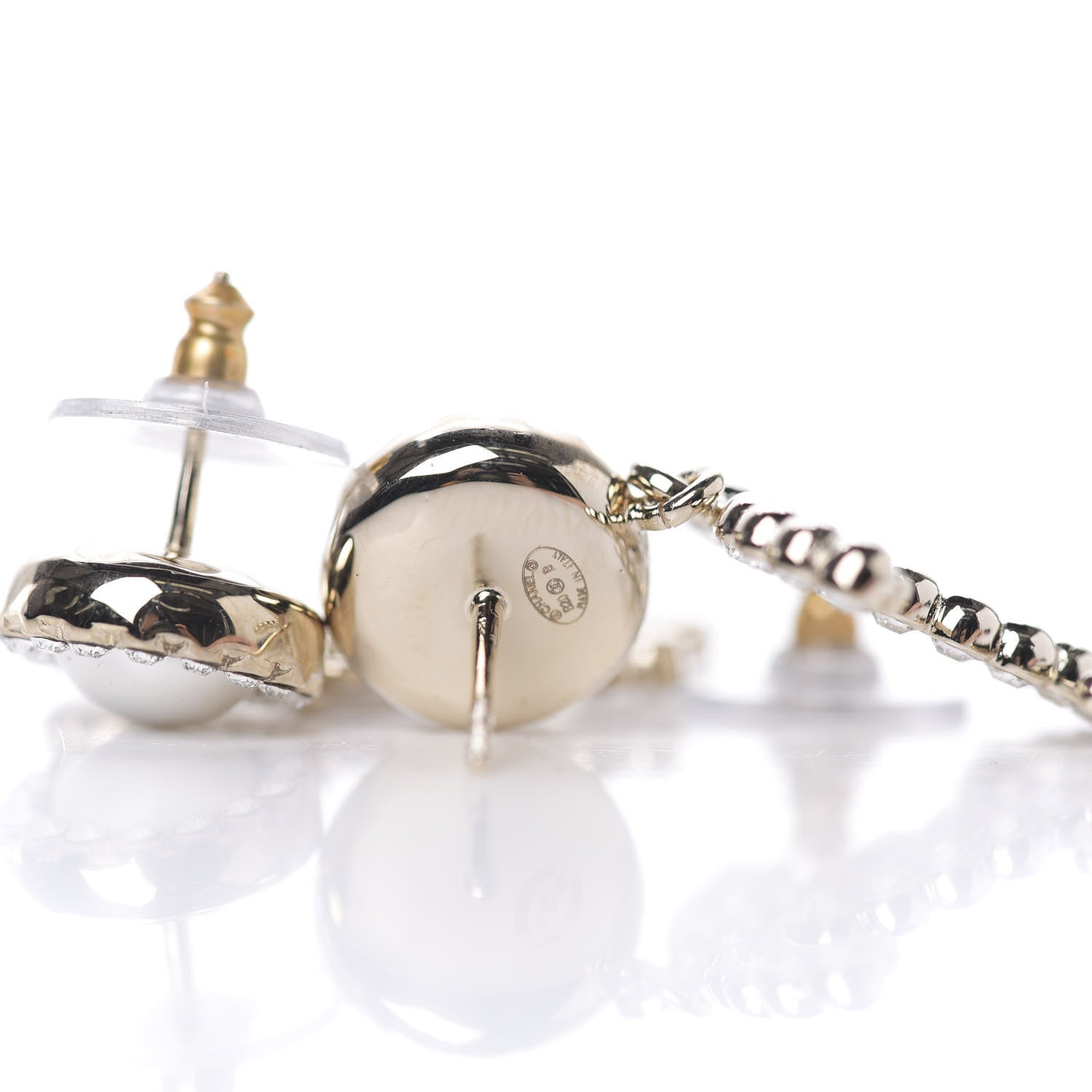 Chanel Crystal Pearl Bow-tiful CC Drop Earrings Gold 3 of 3