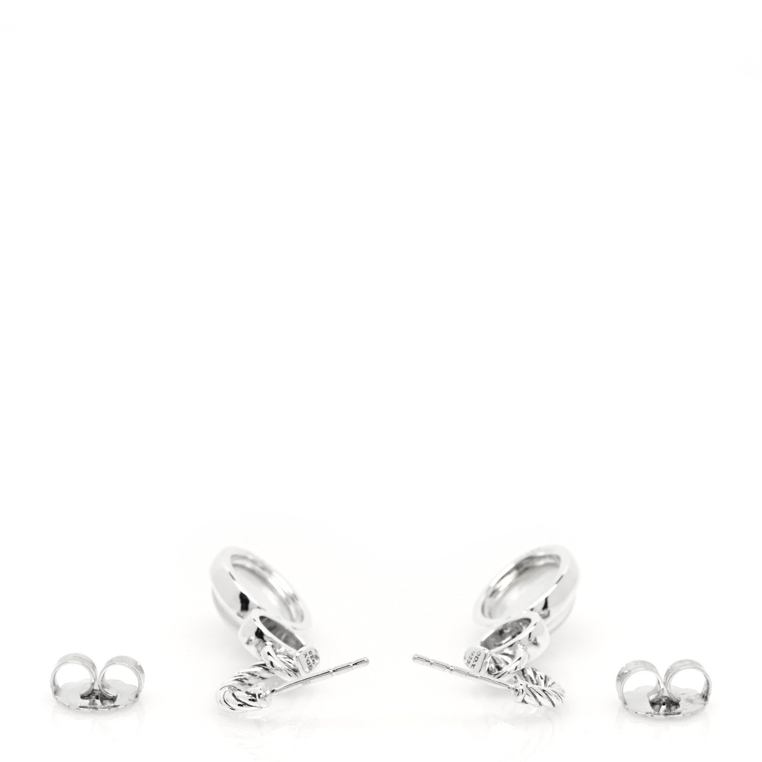 David Yurman Sterling Silver Mother of Pearl Diamond Cable Drop Earrings 3 of 4