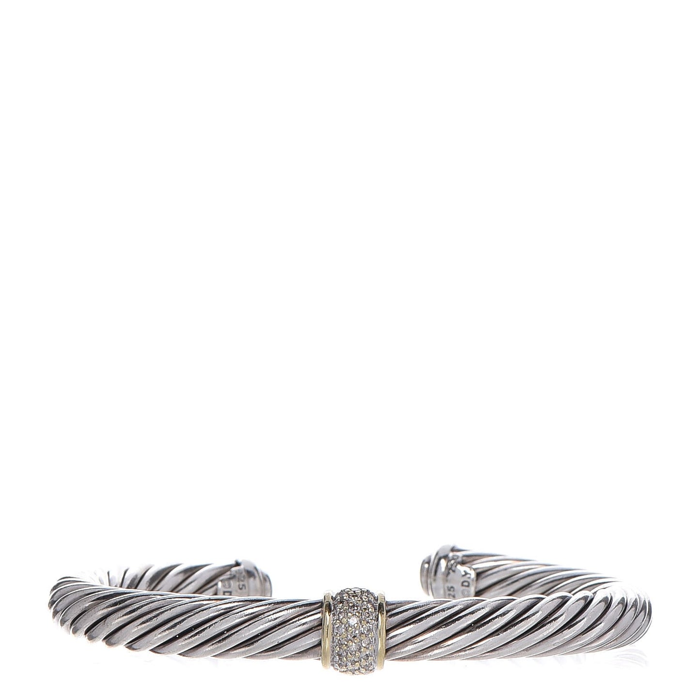 Sterling Silver 18K Yellow Gold Diamond 7mm Cable Classics Station Bracelet