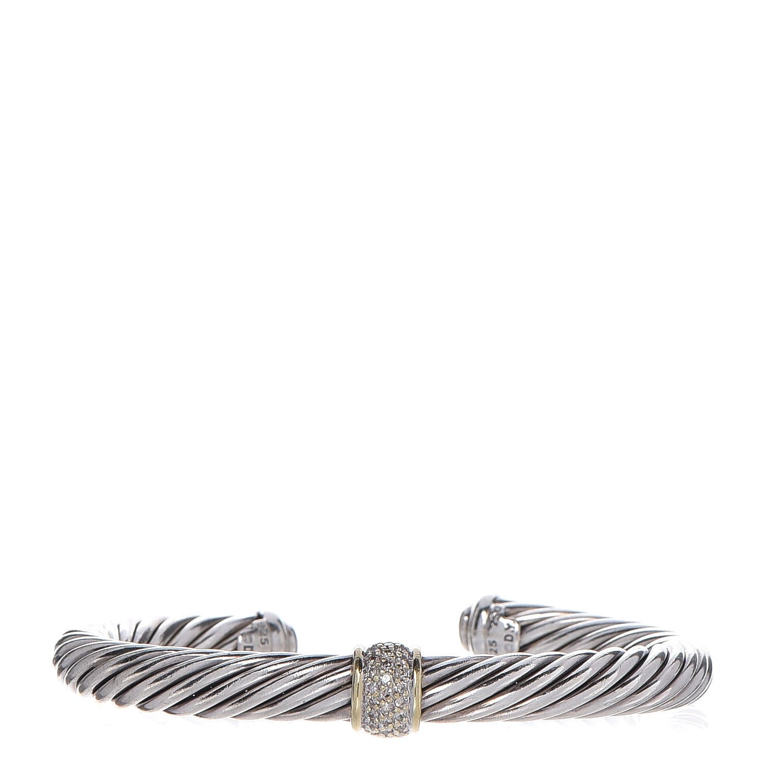 David Yurman Sterling Silver 18K Yellow Gold Diamond 7mm Cable Classics Station Bracelet 1 of 6