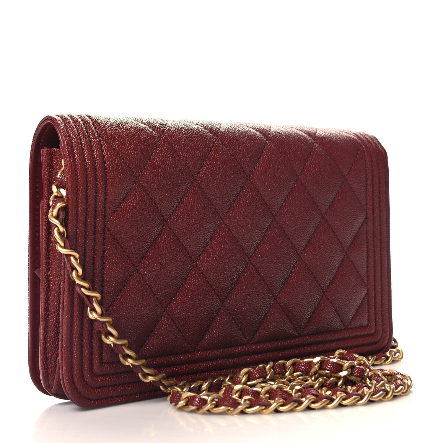 Chanel Caviar Quilted Boy Wallet On Chain WOC Burgundy 3 of 13