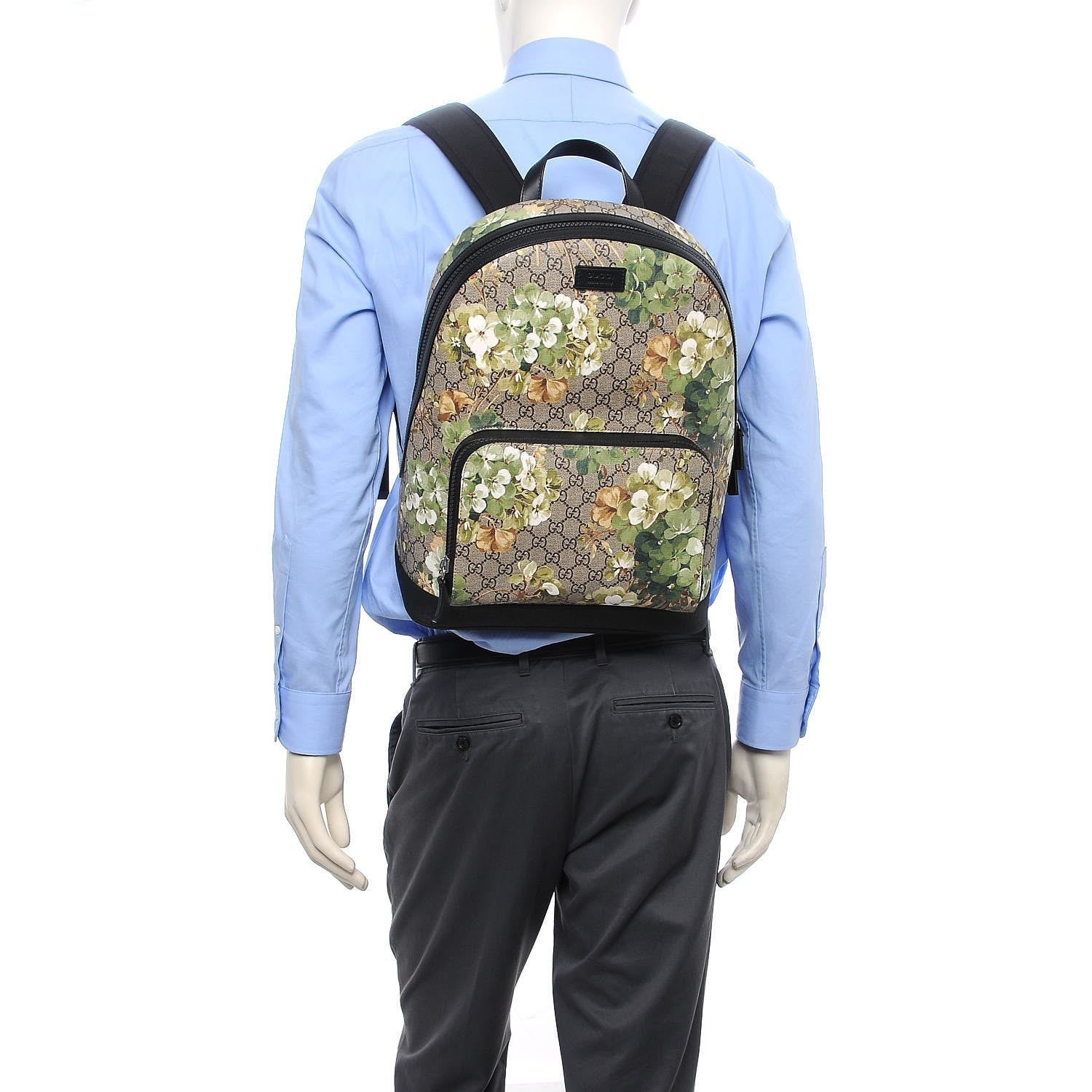 Gucci GG Supreme Monogram Blooms Medium Day Backpack Beige New Military Black 2 of 10