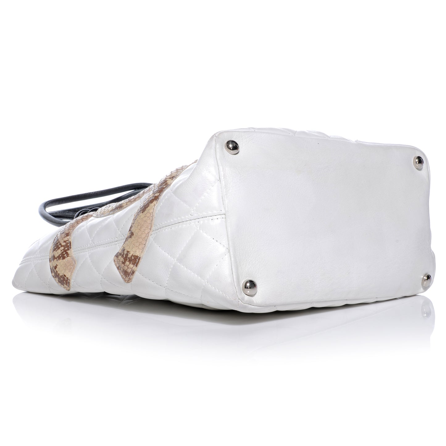 Calfskin Python Quilted Cambon Medium Tote White
