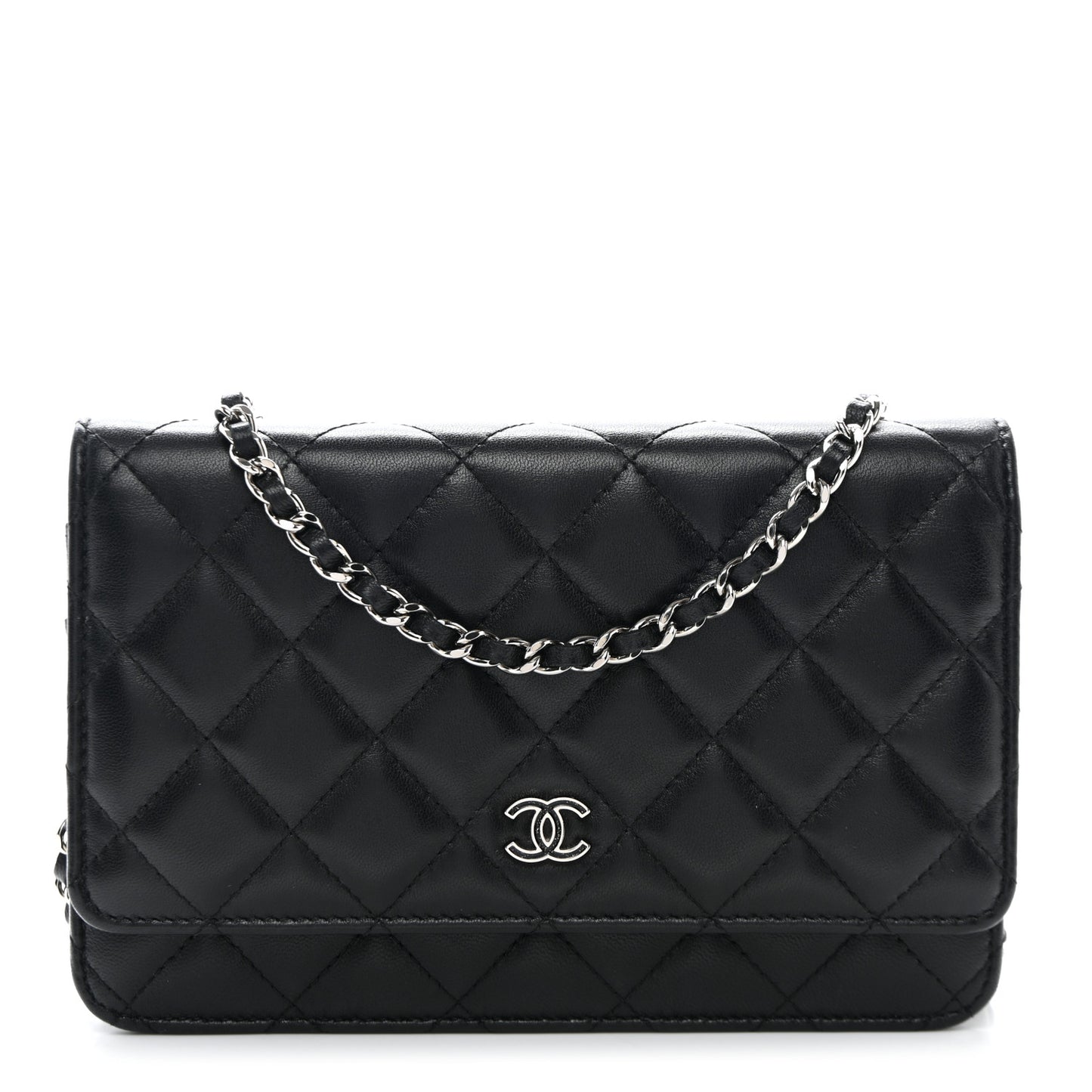 Lambskin Quilted Wallet On Chain WOC Black