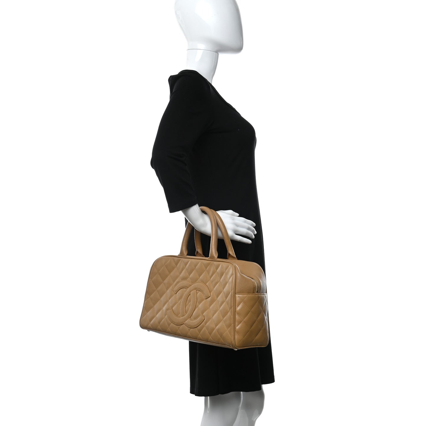 Caviar Quilted Large Bowler Bag Beige