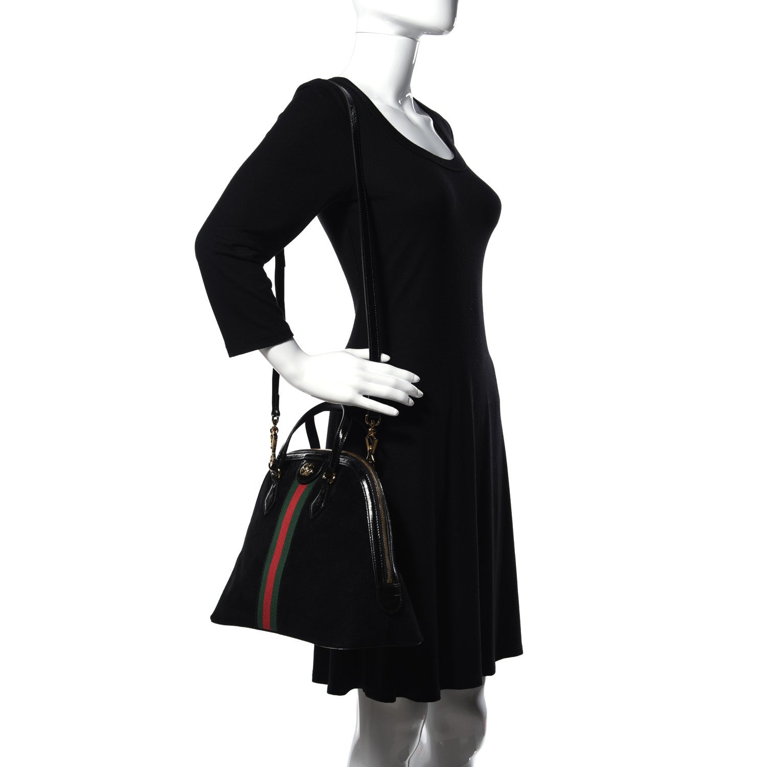 Gucci Suede Patent GG Web Medium Ophidia Top Handle Dome Bag Black 2 of 9