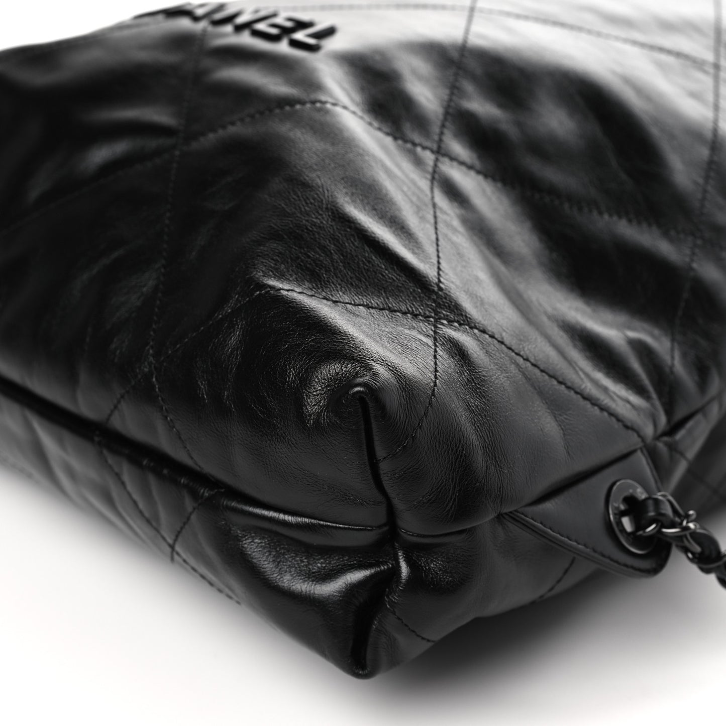 Shiny Calfskin Quilted Chanel 22 Backpack So Black