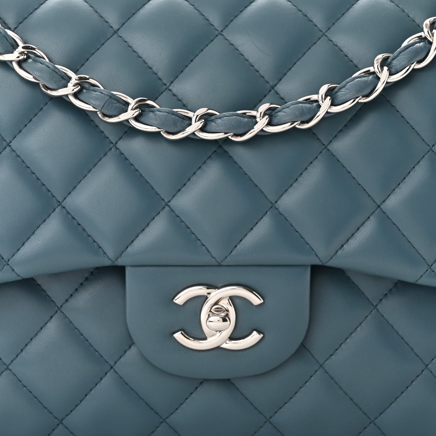 Lambskin Quilted Jumbo Double Flap Dark Blue