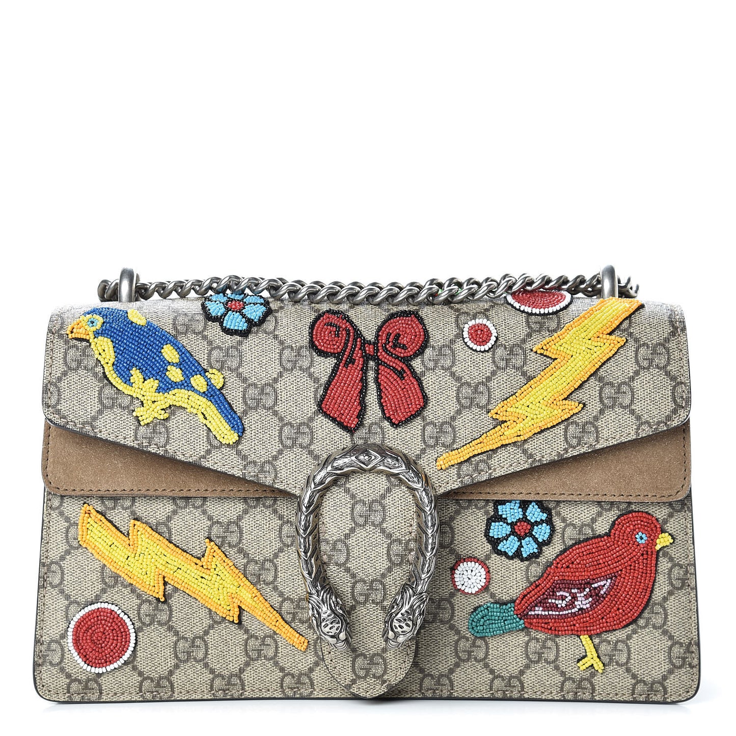 GG Supreme Monogram Beaded Small Dionysus Shoulder Bag Taupe