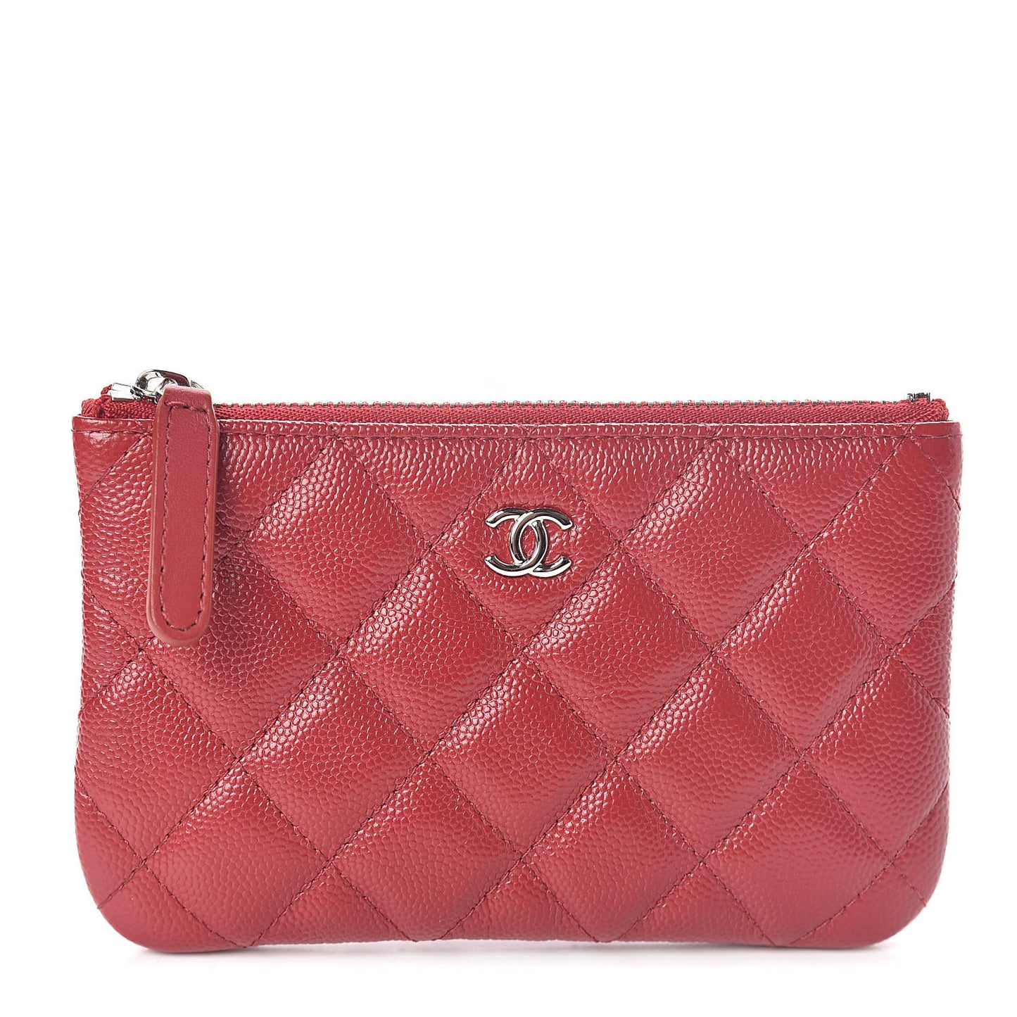 Caviar Quilted Small Cosmetic Case Dark Red