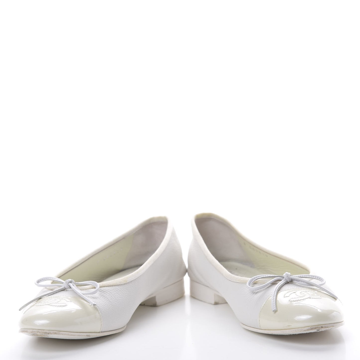 Calfskin Patent Cap Toe Ballerina Flats 37.5 White