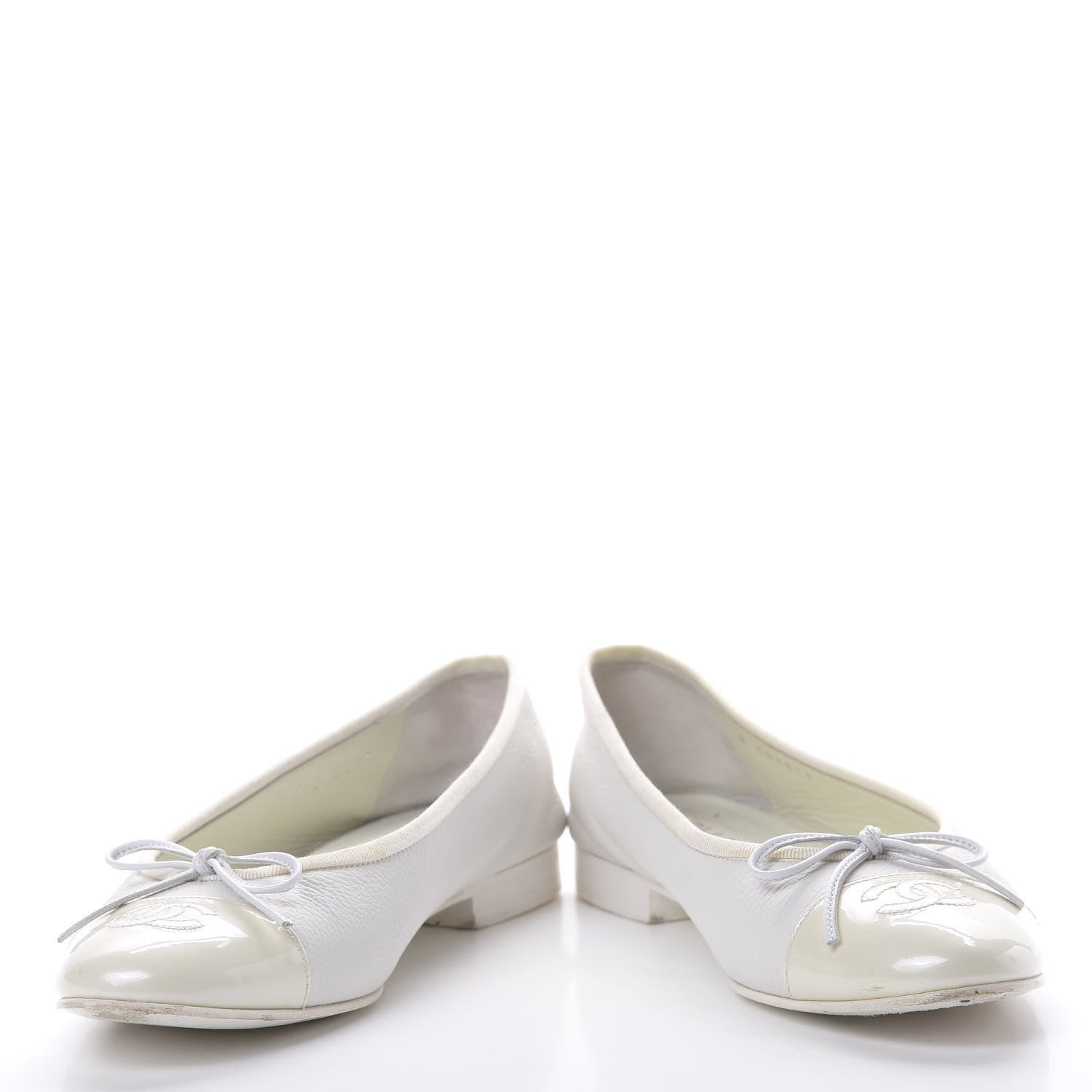 Chanel Calfskin Patent Cap Toe Ballerina Flats 37.5 White 6 of 14