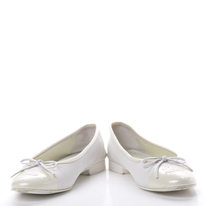 Chanel Calfskin Patent Cap Toe Ballerina Flats 37.5 White 6 of 14