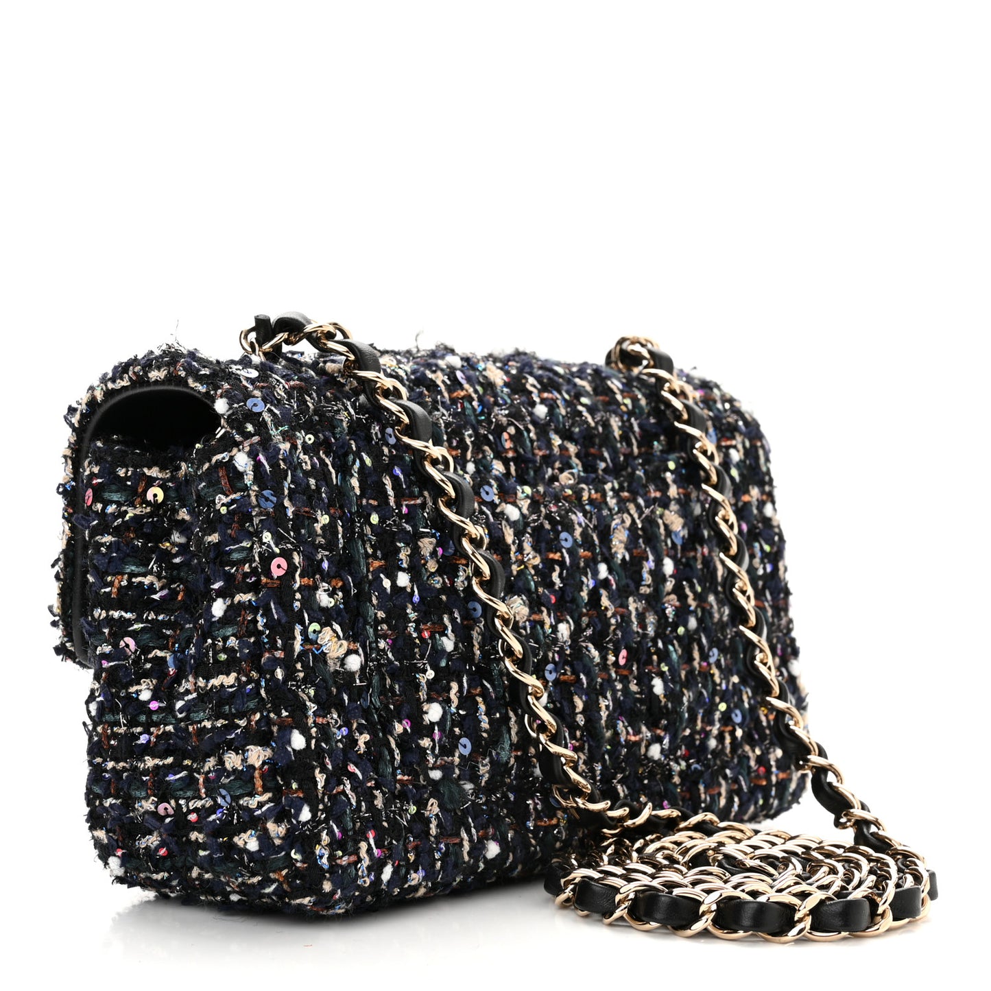 Glittered Tweed Quilted Mini Rectangular Flap Navy Blue Mulitcolor