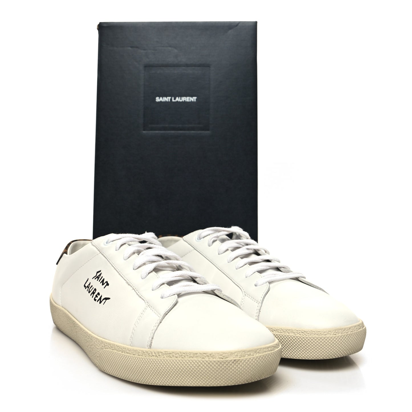 Calfskin Embroidered Mens Court Classic Sneakers 45 White Black