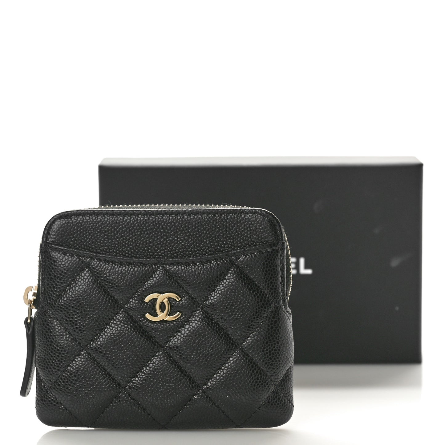 Caviar Quilted Zip Card Holder Wallet Black