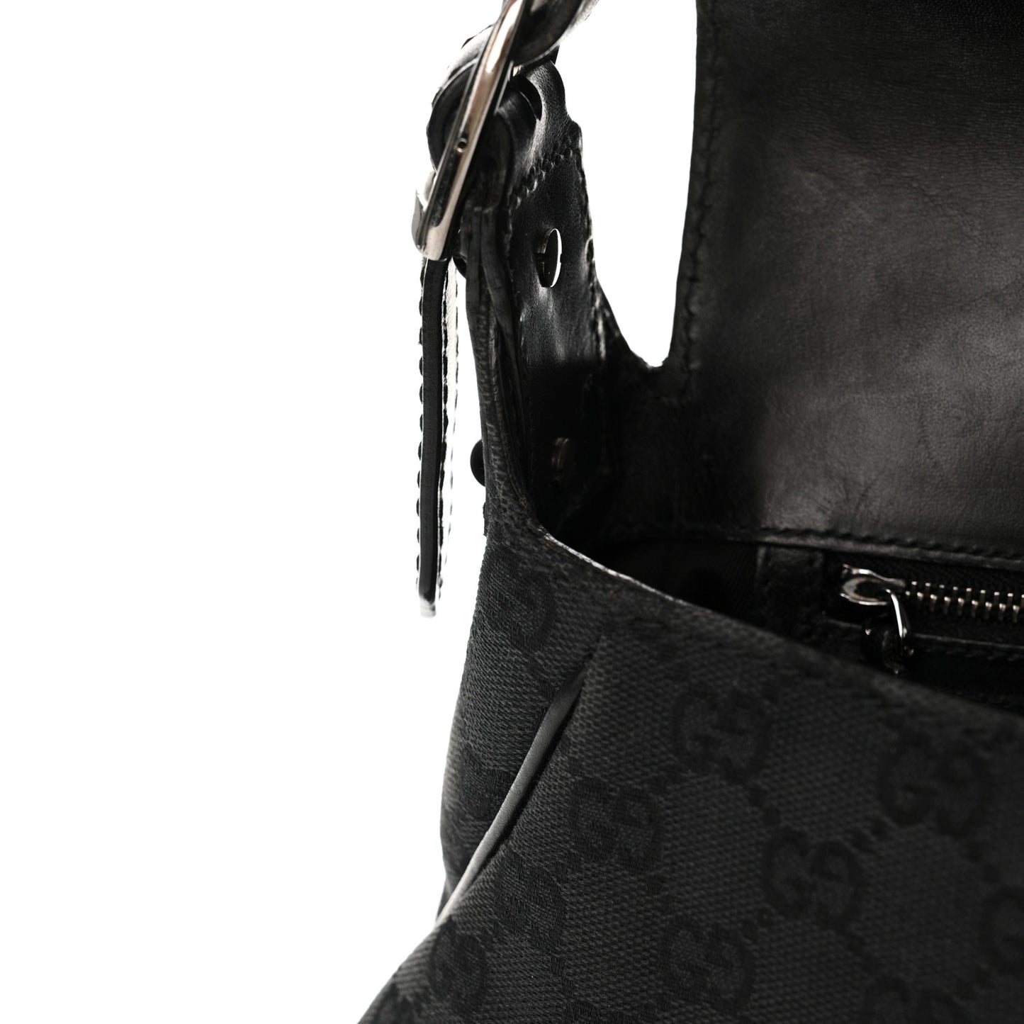 Monogram Horsebit Chain Studded Flap Shoulder Bag Black